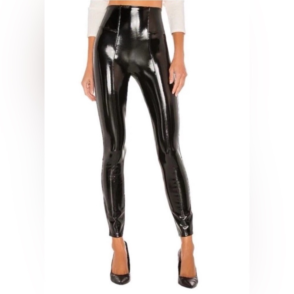 Spanx SPANXshape™ Faux Leather Patent Leggings black skinny ankle stretch S